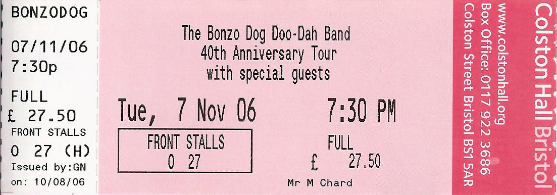 Bonzo Dog Doo-Dah Band Ticket